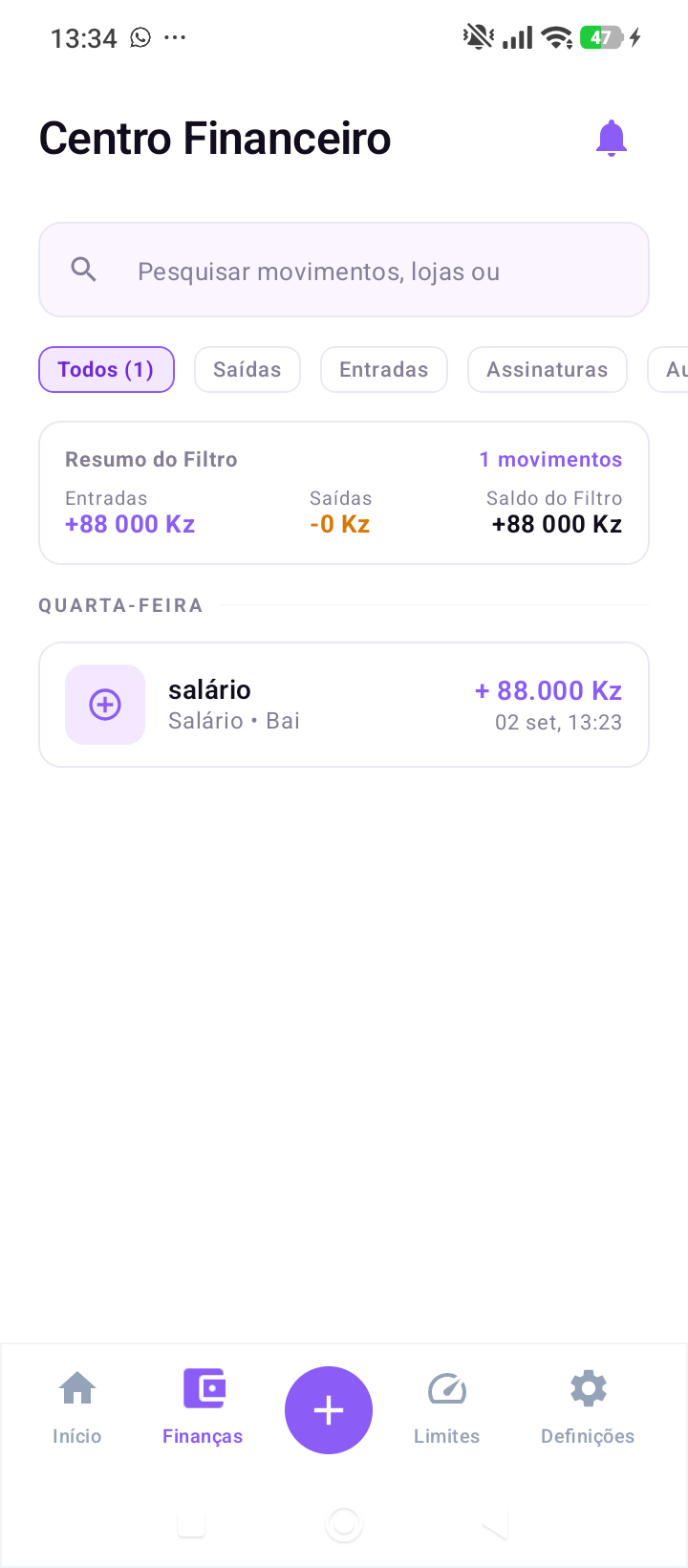 Centro Financeiro - Extrato e Filtros por Categoria