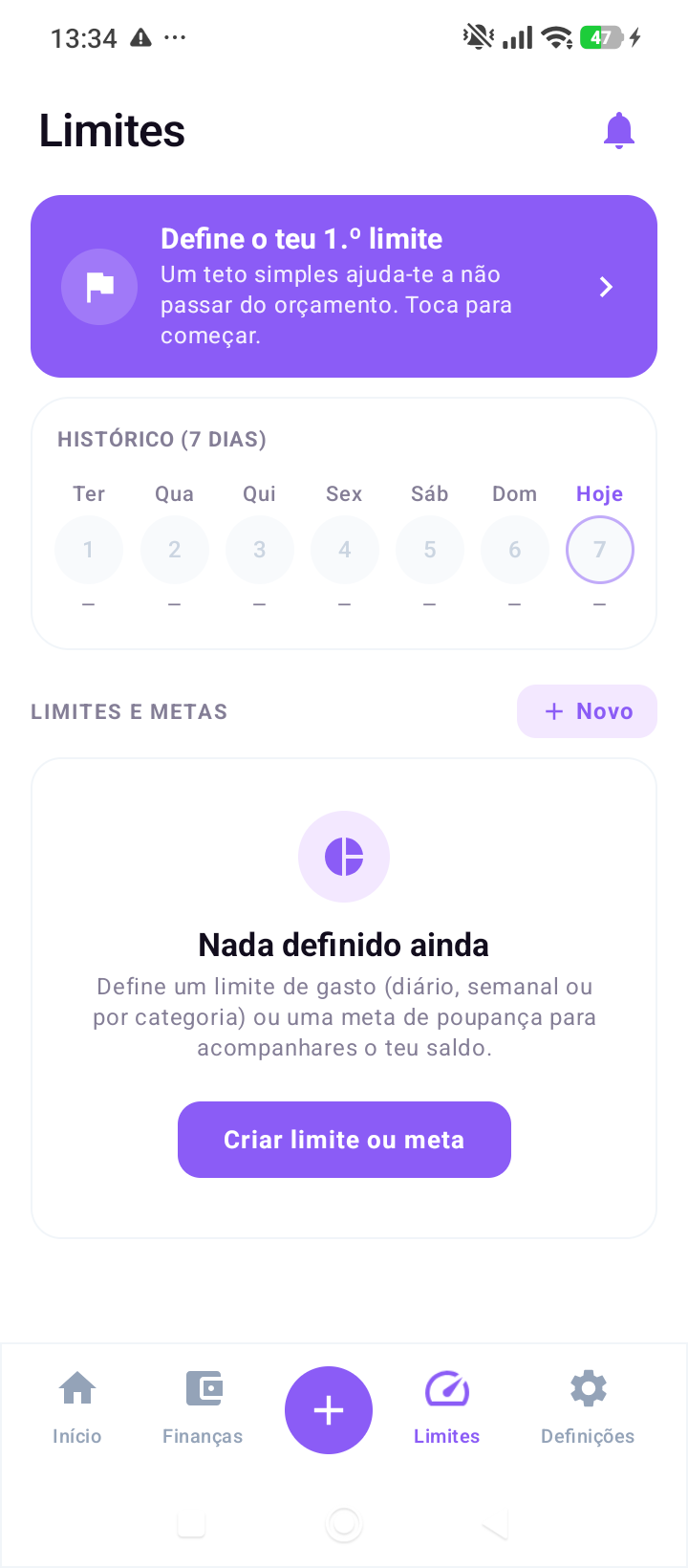 Painel de Limites - Histórico Semanal de 7 Dias